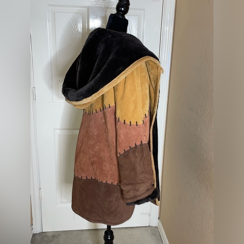 Women's Vintage Heavy G3 Suede Leather Coat with Black Faux Fur Collar Medium - Picture 13 of 13